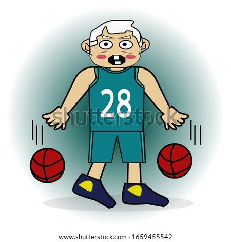 Illustration Grandpa vector playing basketball funny mascot character