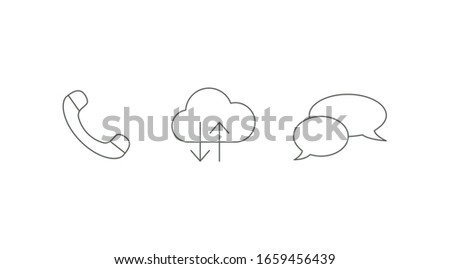 Set of icons on the handset, the cloud data transfer and chat on a white background.