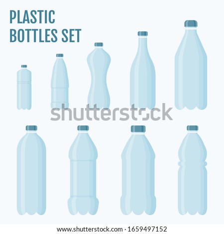 bottles related drinking water or plastic bottles for multiple uses with caps vectors illustration in flat design