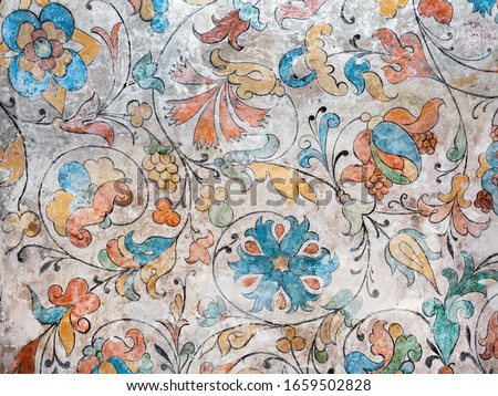 Ancient Italian floral frescoed wall Royalty-Free Stock Photo #1659502828