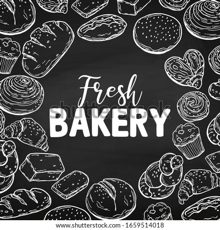 On a chalk board. Bakery products. Hand drawing. The icon. For your design.