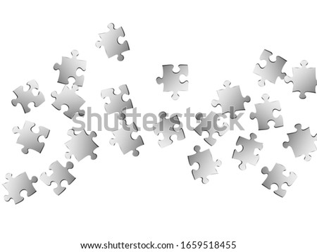 Business brainteaser jigsaw puzzle metallic silver pieces vector background. Group of puzzle pieces isolated on white. Cooperation abstract concept. Jigsaw pieces clip art.