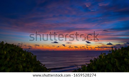 View of trees, sea and sky at sunset