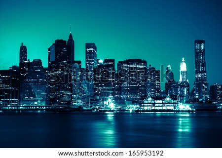 New York - view of Manhattan Skyline by night