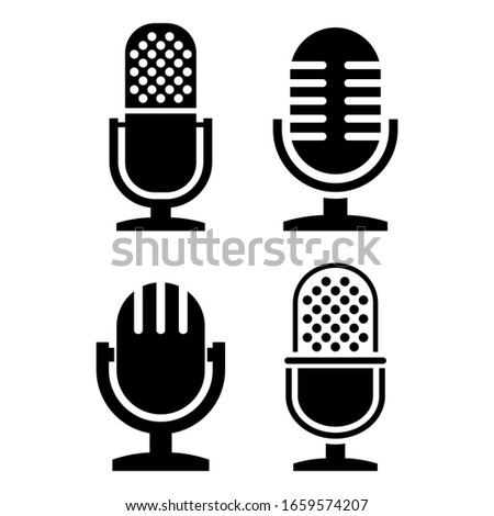 Vintage radio microphone vector icons set on white background