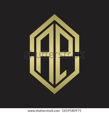 AP Logo monogram with hexagon shape and outline slice style with gold colors