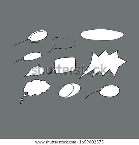 hand drawn clipart: speech clouds. doodle style vector illustration, different shapes of talk bubbles. speech balloon frames for your text