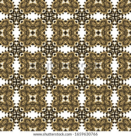 Seamless  ornamental golden -black laced  vector  texture on white background