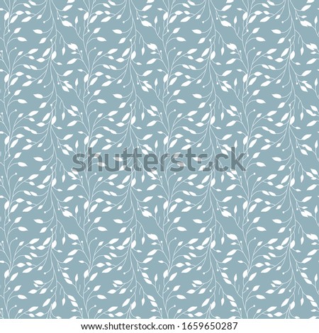 Seamless background in soft blue color with a white floral pattern. Vector illustration for tiles, fabrics, bedding and wallpapers.