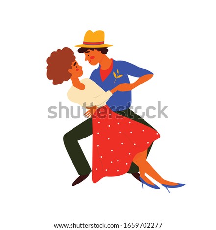 Men and women dancing salsa, samba, rumba, latin dance. Male and female dance at school. Characters having fun at party. Flat colorful vector illustration.