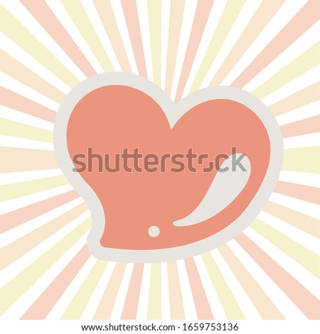 Pink heart with sunburst. Love card. Vector illustration.