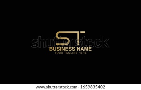  S T Unique Minimal Style golden and black gold  colour initial  logo vector design template 