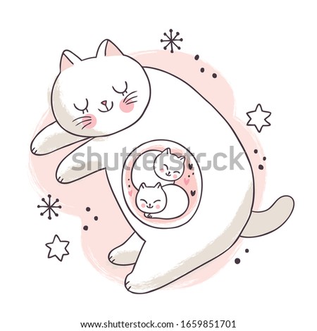 Cartoon cute Pregnant, Mother and baby cats vector.