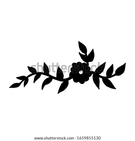 Set of flat flower icons in silhouette isolated on white. Simple retro designs in black and white.