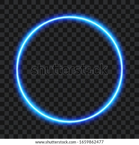 Blue neon round frame, neon sign on transparent background, vector illustration. Royalty-Free Stock Photo #1659862477