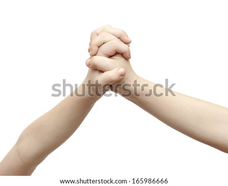 Children's hands close-up on white background 