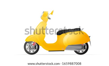 Realistic yellow moped in the old style. Yellow scooter isolated on a white background. Vector illustration.