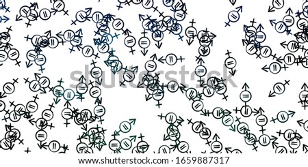 Light Blue, Green vector backdrop with woman's power symbols. Abstract illustration with a depiction of women's power. Elegant design for wallpapers.