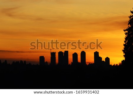 city skyline in sunset at Burnaby BC Canada