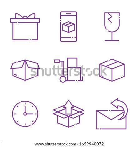 line style icon set design, Delivery logistics transportation shipping service warehouse industry and global theme Vector illustration