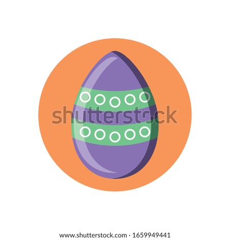 striped easter egg over white background, block style icon, vector illustration