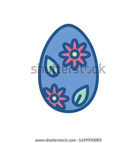 floral easter egg icon over white background, colorful and line style design, vector illustration
