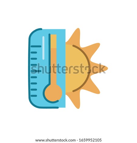 thermometer and sun icon over white background, flat style, vector illustration