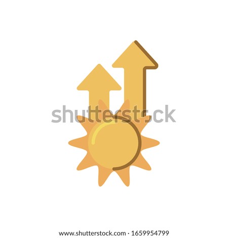 sun and arrows up over white background, flat style icon, vector illustration