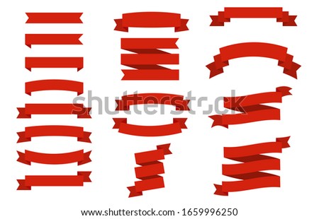 Set of red ribbons for design, discount offer and gift. Retro style. Flat ribbon illustration isolated on white background.