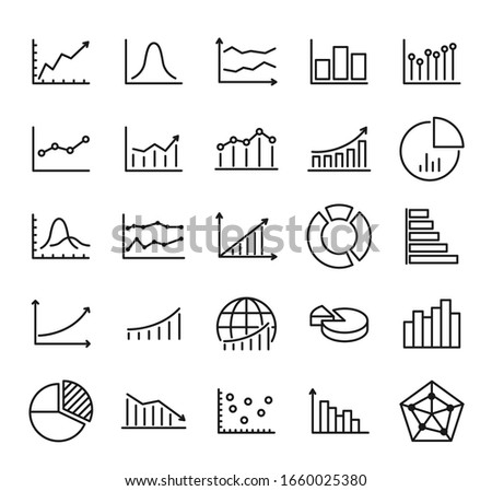 Graphs and diagram outline vector icons isolated on white background. Charts line icon set for web, mobile apps, ui design and print products. Business infographic illustrations