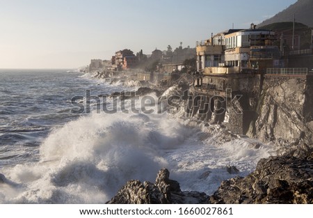 Rough sea in Genoa Nervi,  ligurian coast, Italy
