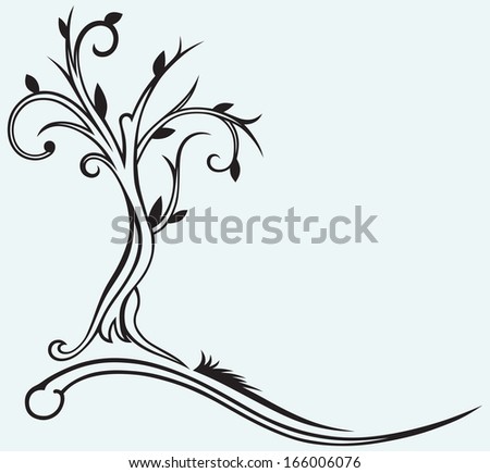 Tree silhouette isolated on blue background. Raster version