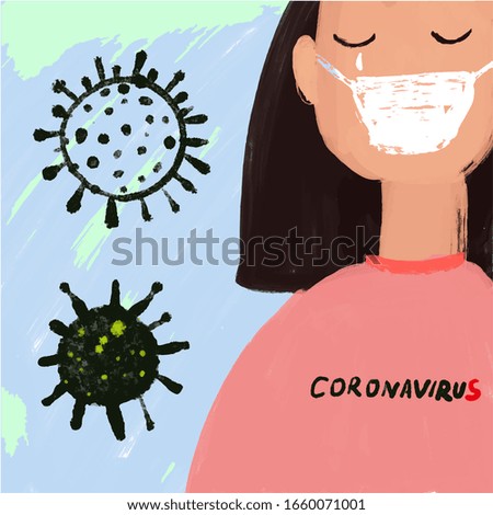 woman in white medical face mask. Concept of coronavirus quarantine.