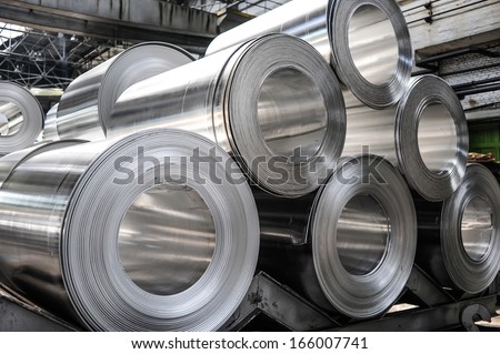 Rolls of aluminum sheet Royalty-Free Stock Photo #166007741