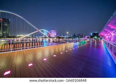 Guangzhou, China Nansha Free Trade Zone City Night Skyline	
