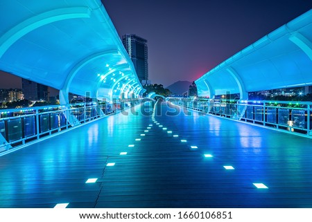 Guangzhou, China Nansha Free Trade Zone City Night Skyline	
