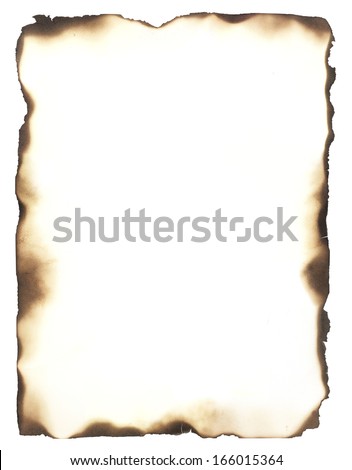 Burned edges isolated on white. Use as a frame or composite with any sheet of paper to give it the appearance of burned edges. Royalty-Free Stock Photo #166015364