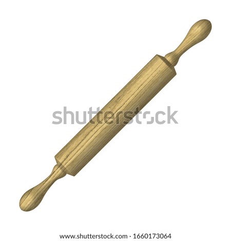 Wooden rolling pin for dough isolated on a white background. Front view, vector illustration.