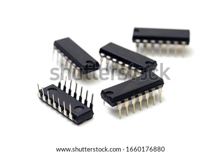Integrated circuit chip on a white background Royalty-Free Stock Photo #1660176880