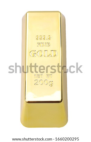 The basis of banking system, precious rare metal and safe financial investment concept with solid golden bar or gold bullion Isolated on white background with clipping path cutout