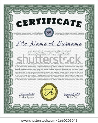 Green Certificate template. Sophisticated design. Customizable, Easy to edit and change colors. Printer friendly. 