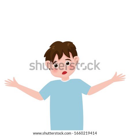 Little boy is thinking and question isolated on background. Vector illustration in cartoon character flat style.