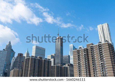 Lower Manhattan New York City Skyline Scene with Old and Modern Skyscrapers