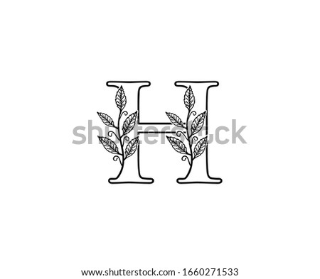 Hand drawn H letter with leaves Line Shape logo