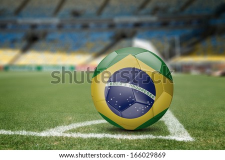 Brazil soccer ball on the soccer field Royalty-Free Stock Photo #166029869