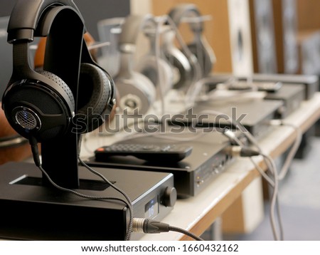 Audiophile Hi-Fi headphones. Close-up view. Royalty-Free Stock Photo #1660432162
