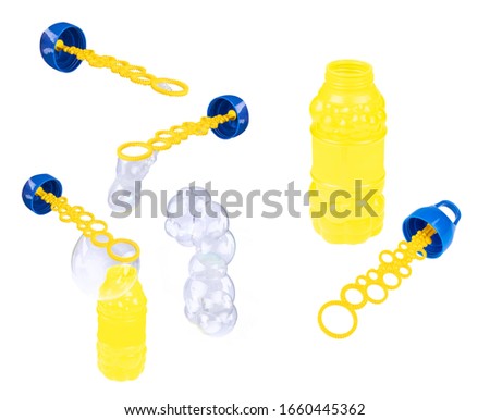 Jar with soap bubbles and wad isolated on a white background
