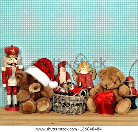 nostalgic christmas decoration with antique toys. vintage style picture