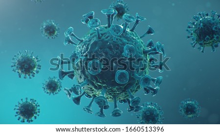 Outbreak of Chinese influenza - called a Coronavirus or 2019-nCoV, which has spread around the world. Danger of a pandemic, epidemic of humanity. Close-up virus under the microscope, 3d illustration