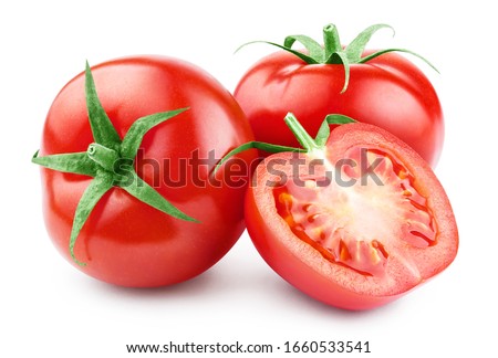 Delicious red tomatoes, isolated on white background Royalty-Free Stock Photo #1660533541